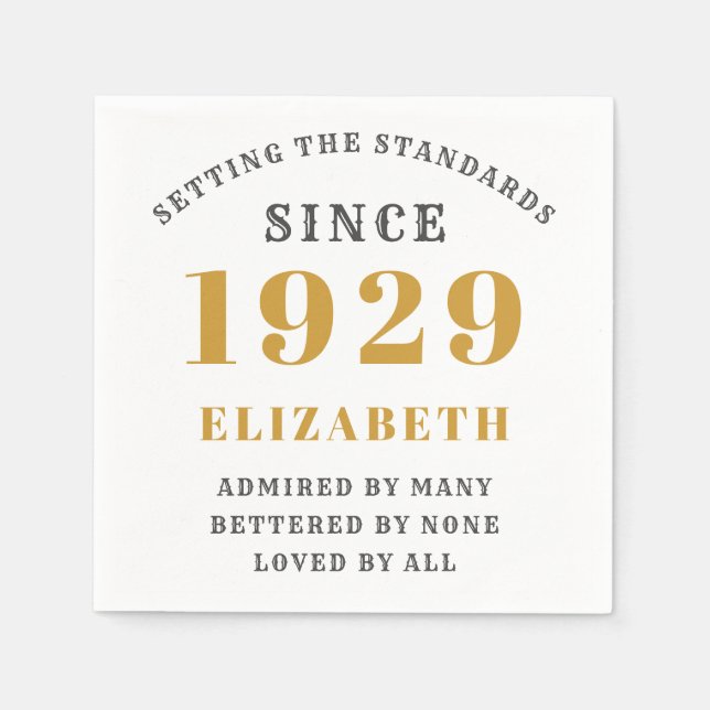 Född 1929 90:e födelsedagen fullt redigerbar Guld  Pappersservett (Framsidan)