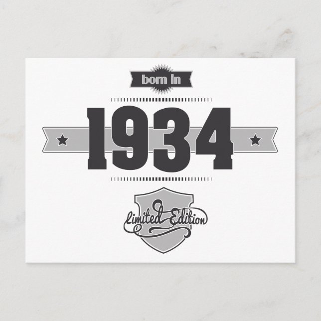 Född 1934 (Mörk&lättgrey) Vykort (Framsida)