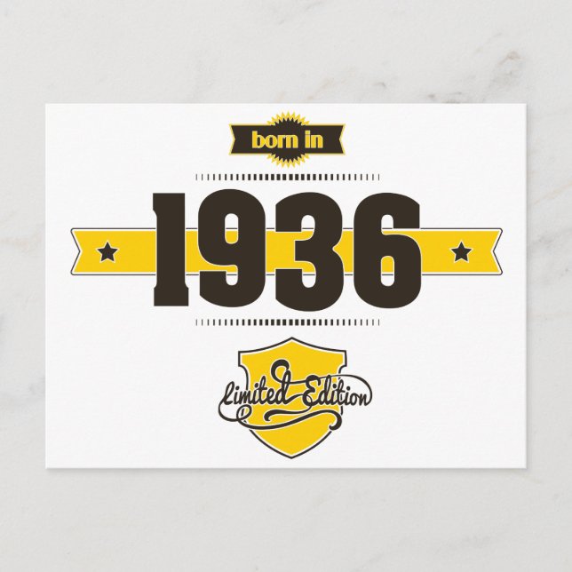 Född 1936 (choklad&gult) vykort (Framsida)