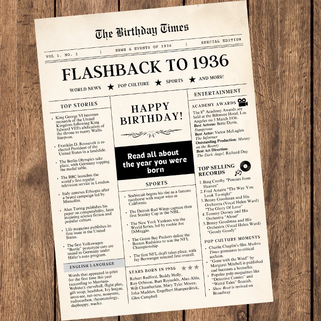 Född 1936 Mock Newspaper sepia (Skapare uppladdad)