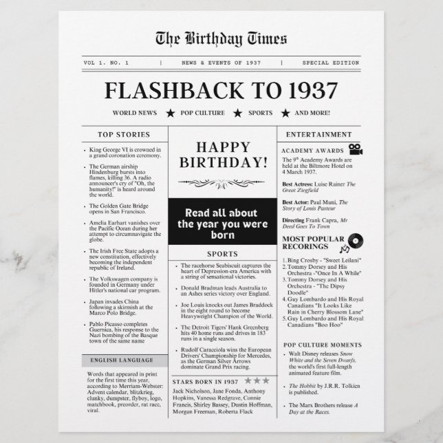 Född 1937 Roligaste tidningen svart och vit (Framsida)