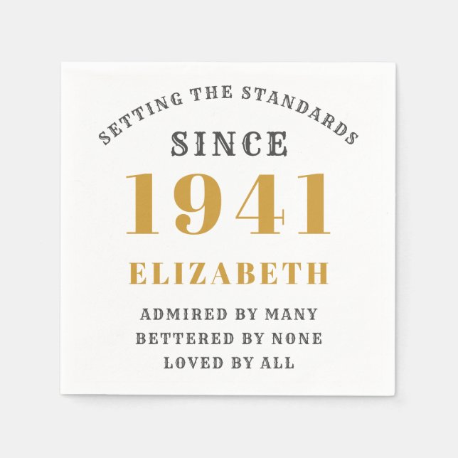 Född 1941, 80:e födelsedagen fullt redigerbar Guld Pappersservett (Framsidan)