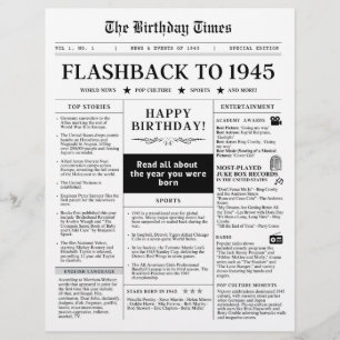 Född 1945 Mock Newspaper svart och vit