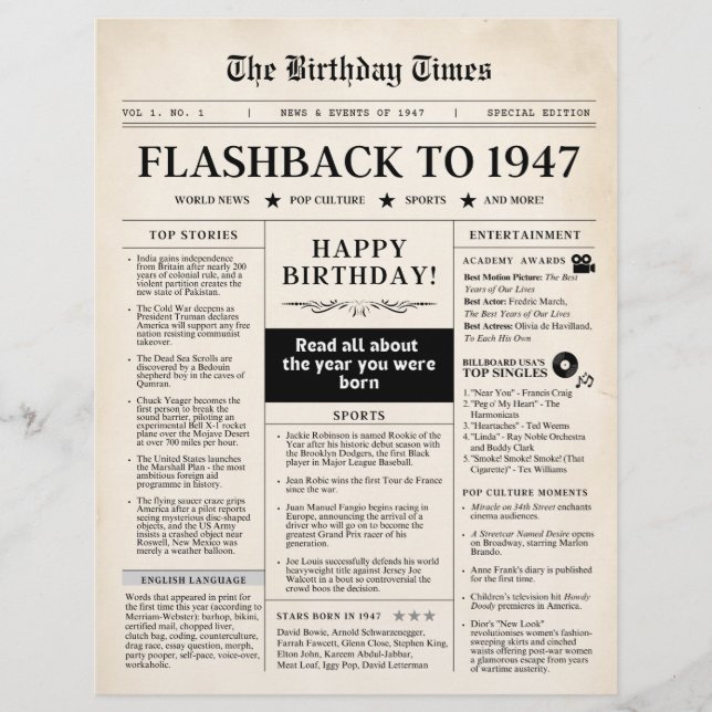 Född 1947 Mock Newspaper sepia (Framsida)