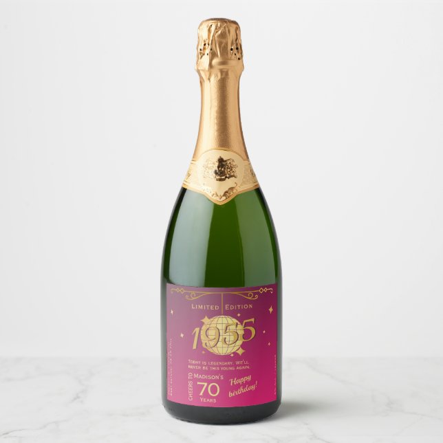Född 1955, 70:e födelsedagsfesten vin-etikettuppsä (Framsida)