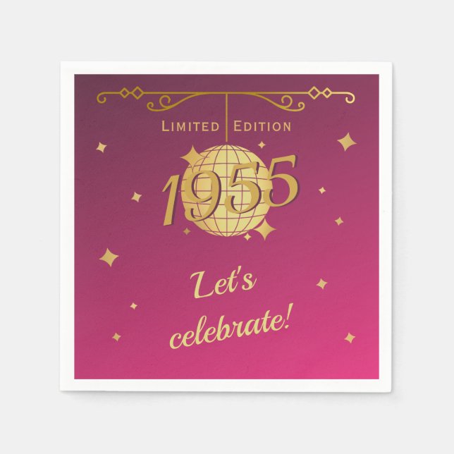 Född 1955 70:e födelsedagsfestens rosa av dekorati pappersservett (Framsidan)