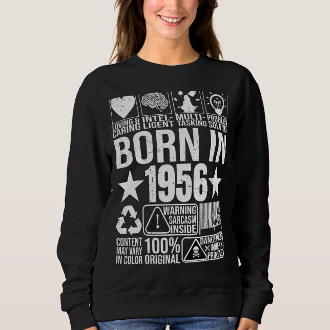 Född 1956 Innehåll Varningsetikett Barcode Birthda T Shirt (Framsida)