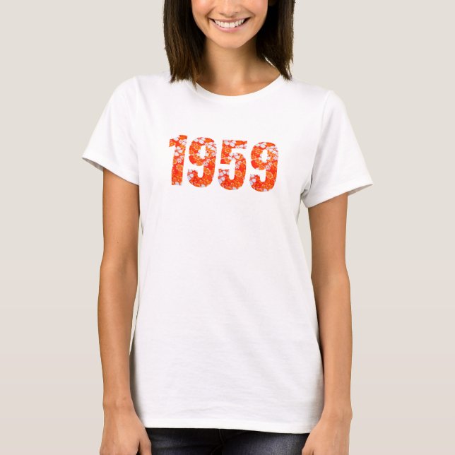Född 1959 Födelsedagsfest Hawaiian Blommigt T-Shir T Shirt (Framsida)