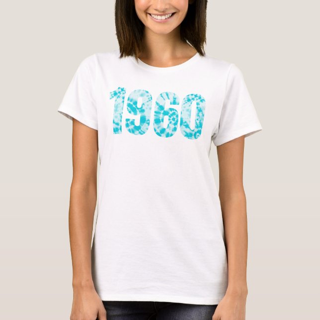 Född 1960 Födelsedagsfest Retro Blå Vit T-Shirt (Framsida)