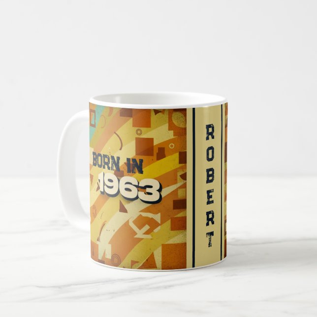 Född 1963 Namn Mugg - 60-talets retro Geometric De (Framsida vänster)