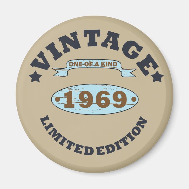 Född 1969 vintagens födelsedagspresent magnet (Framsidan)