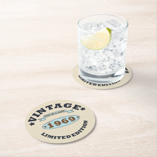 Född 1969 vintagens födelsedagspresent underlägg papper rund (Insitu)