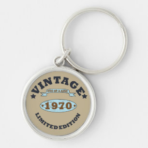 Född 1970 vintages födelsedagspresent rund silverfärgad nyckelring