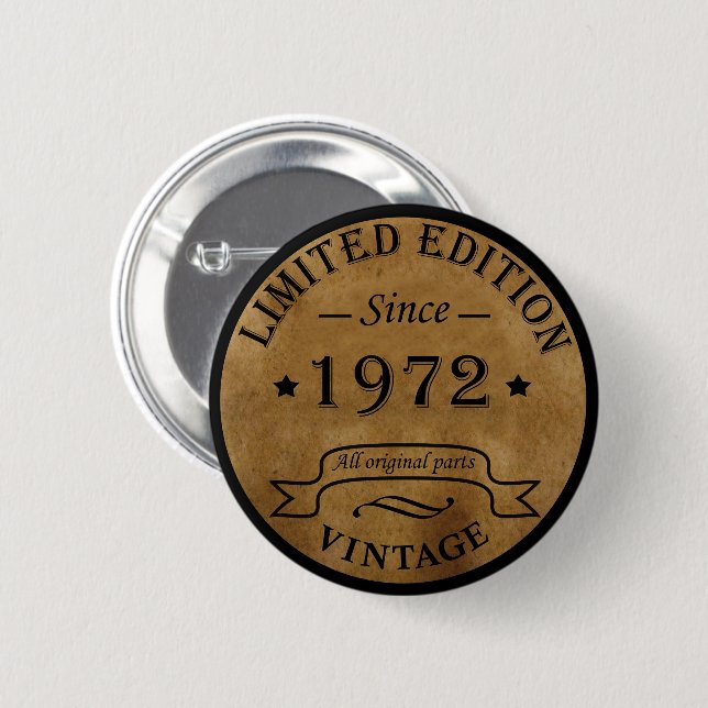 född 1972 vintage födelsedag knapp (Framsida & baksida)