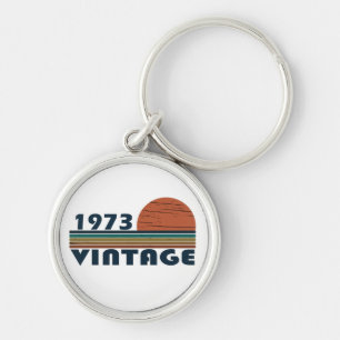 född 1973 vintage 50 år rund silverfärgad nyckelring