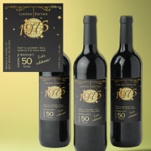 Född 1975, 50:e födelsedagsfesten vin-etikett för