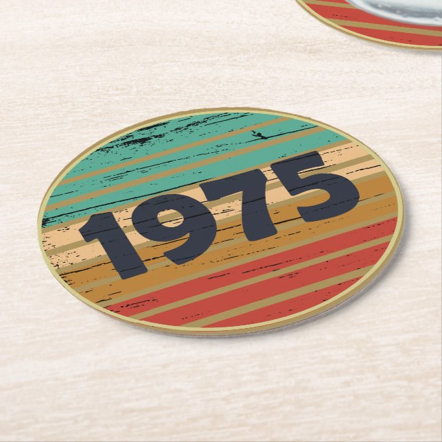 Född 1975 vintage födelsedagsfest underlägg papper rund (Vinklad)