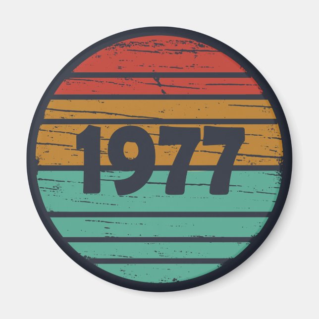 Född 1977 vintage stil födelsedag magnet (Framsidan)