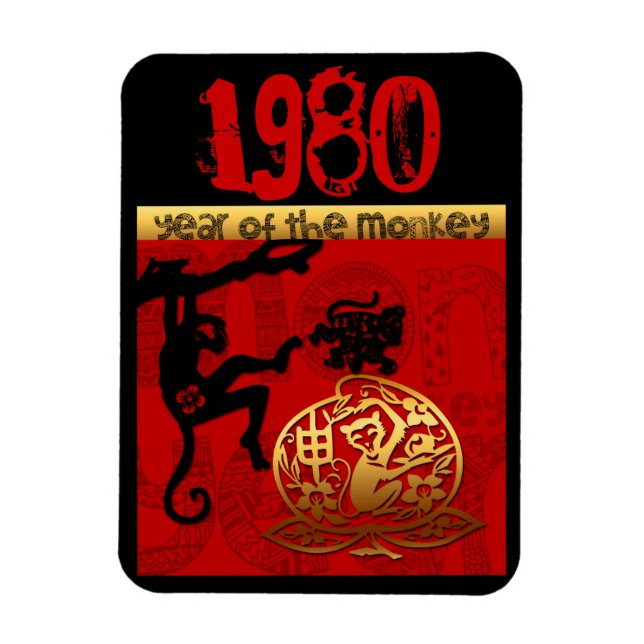 Född 1980 i Monkey Year - Chinese astrology Magnet (Vertikal)