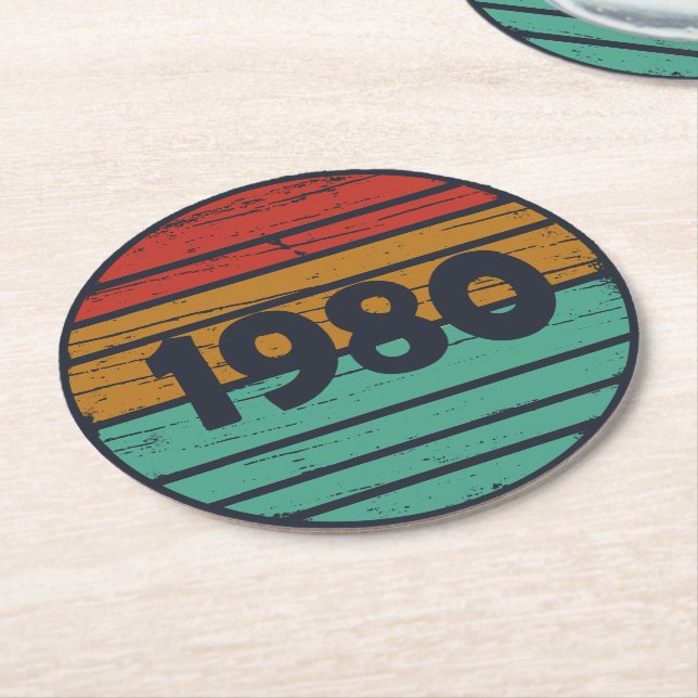 Född 1980 vintages födelsedagspresent underlägg papper rund (Vinklad)