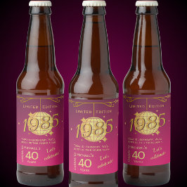 Född 1985 40-årsdagen party rosa öletikett ölflaska etikett