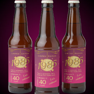Född 1985 40-årsdagen party rosa öletikett ölflaska etikett