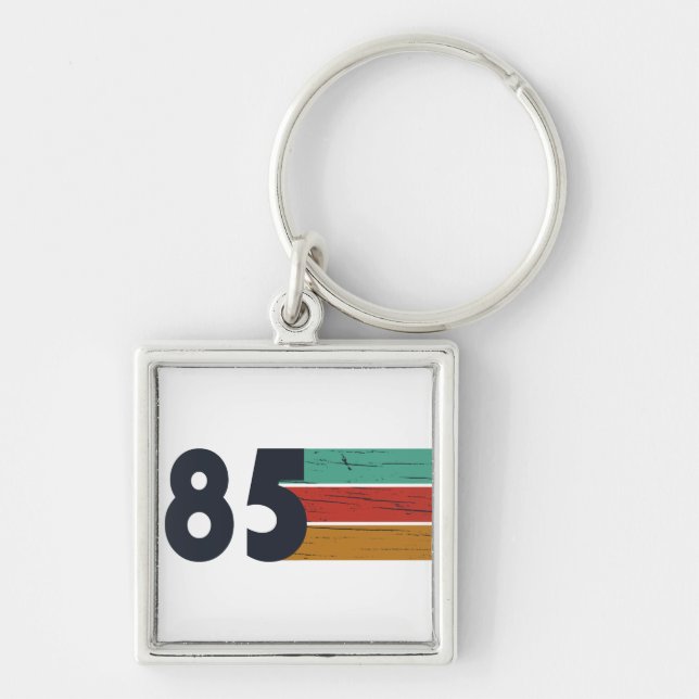 Född 1985 födelsedagspresent fyrkantig silverfärgad nyckelring (Framsidan)
