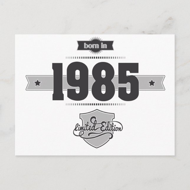 Född 1985 (Mörk&lättgrey) Vykort (Framsida)