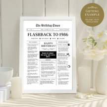 Född 1986 Roligt Black and White Newspaper