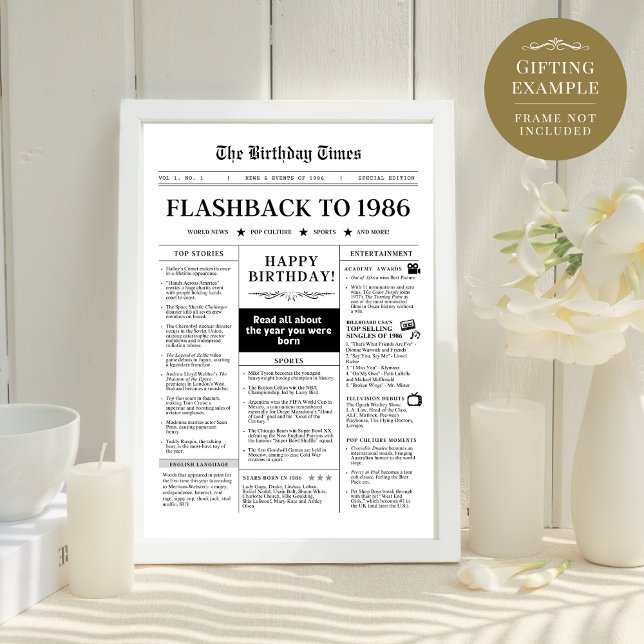 Född 1986 Roligt Black and White Newspaper (Skapare uppladdad)