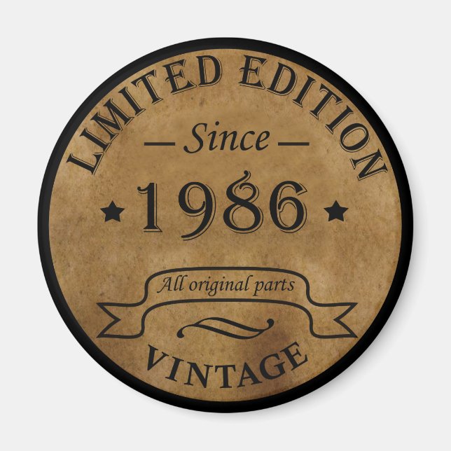 född 1986, vintage födelsedag magnet (Framsidan)