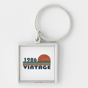 född 1986 vintagens födelsedagspresent fyrkantig silverfärgad nyckelring