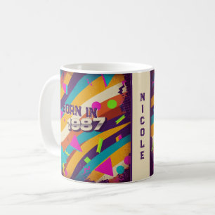 Född 1987 i Personlig mugg - 80-talet Neon Geometr