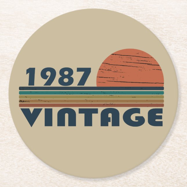 född 1987 vintagens födelsedagspresent underlägg papper rund (Framsidan)