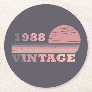 född 1988, vintagens födelsedag underlägg papper rund