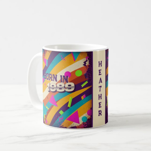 Född 1989 Personlig mugg - 80-talet Neon Geometric (Framsida vänster)