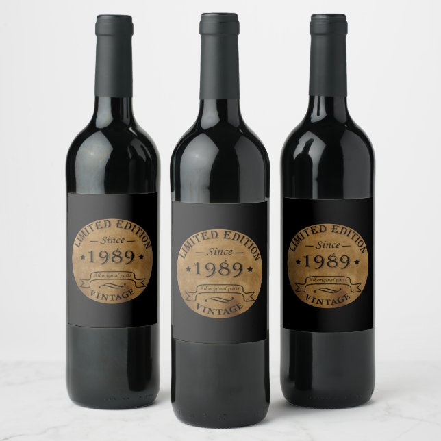 född 1989 vintage födelsedagsfest vinflaska etikett (Flaskor)