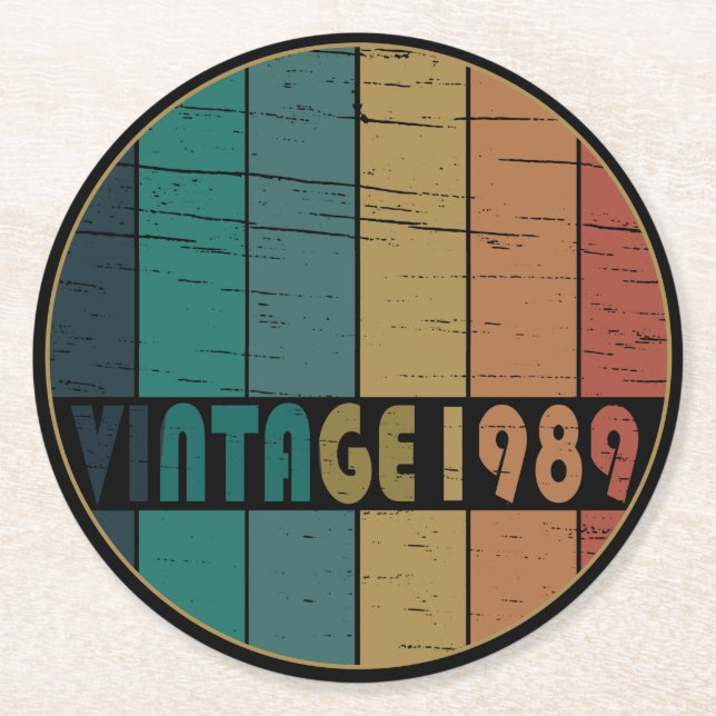 Född 1989 vintagens födelsedagspresent underlägg papper rund (Framsidan)