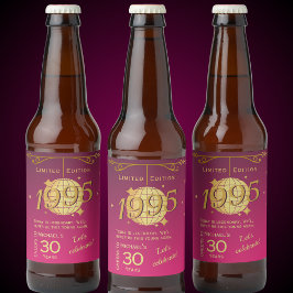 Född 1995 30års födelsedag rosa öletikett ölflaska etikett