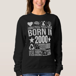 Född 2000 i Innehåll Varningsetikett Barcode Birth T Shirt