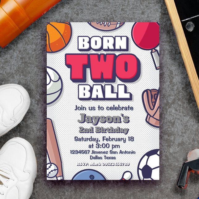 Född 2 Boll - 2:a födelsedagspojken Inbjudningar (Born Two Ball - 2nd Birthday Boy Invitation)
