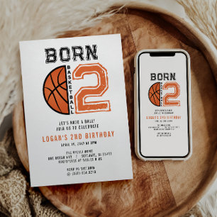 Född 2 Boll Basketboll 2:a födelsedagen Party Inbjudningar