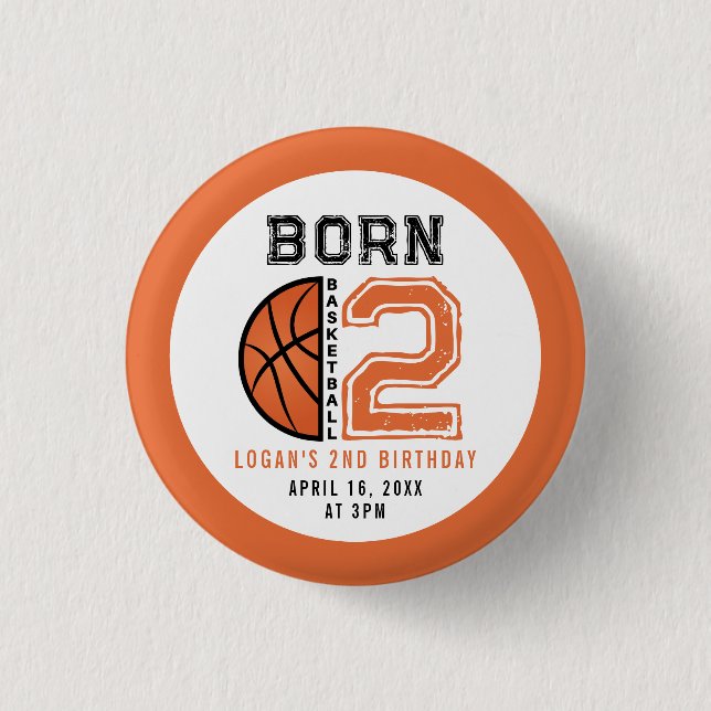 Född 2 Boll Basketboll 2:a födelsedagen Party Knapp (Framsida)