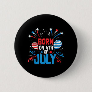 Född 4 Juli Självständighetsdagen USA Flagga Knapp