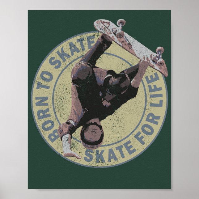 född att åka skate för livet retro skateboard  poster (Framsidan)