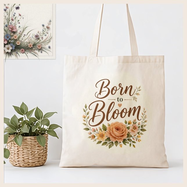 Född att blomstra Boho blommig grafikduk Tygkasse (Skapare uppladdad)