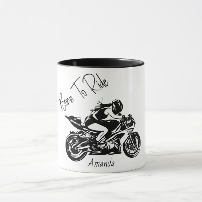 Född att cykla Personligt namn Mugg (Center)