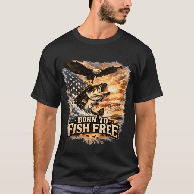 Född att fiska fritt t shirt (Framsida)