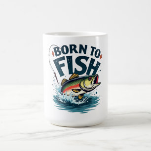 Född att fiska – Hoppande basskonst för fiske Kaffemugg