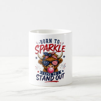 Född att Glänsa Patriotisk Highland Ko Kaffe Mugg